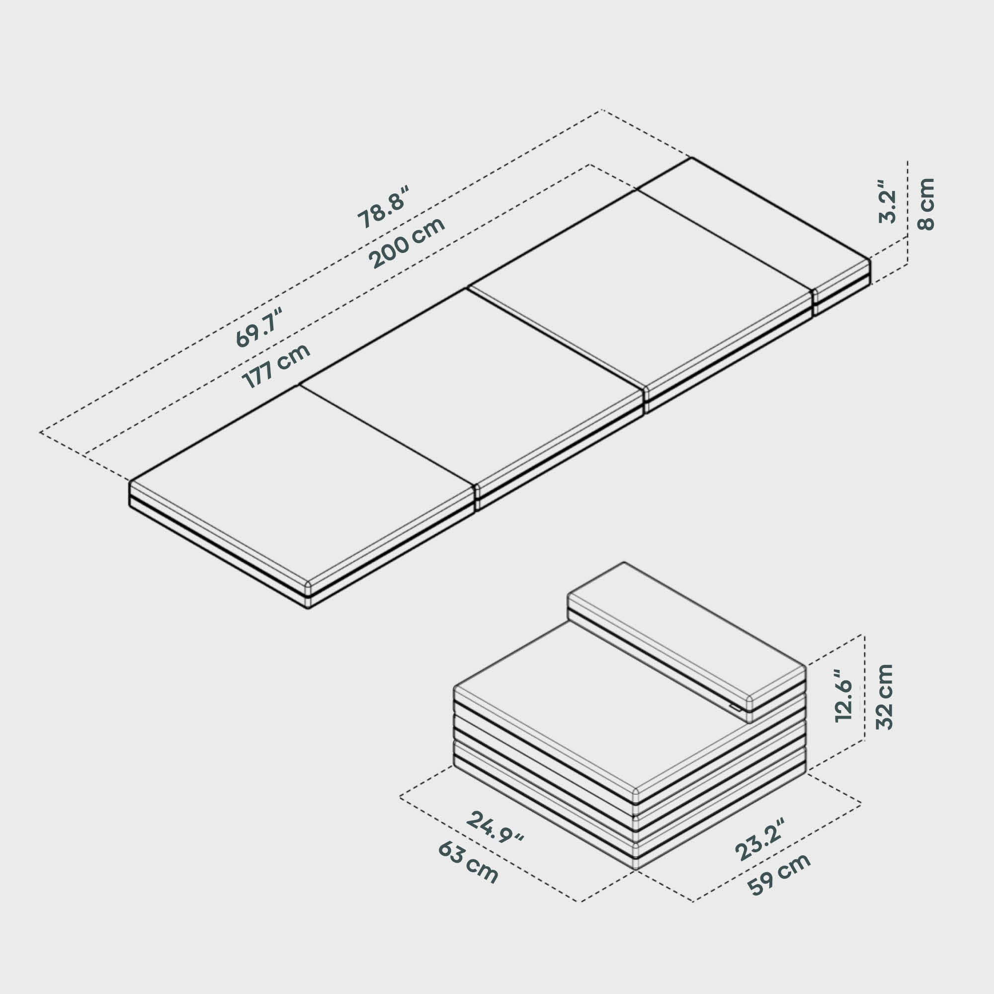 BOXIO SLEEP 63 x 200 cm I Folding mattress for the RACK